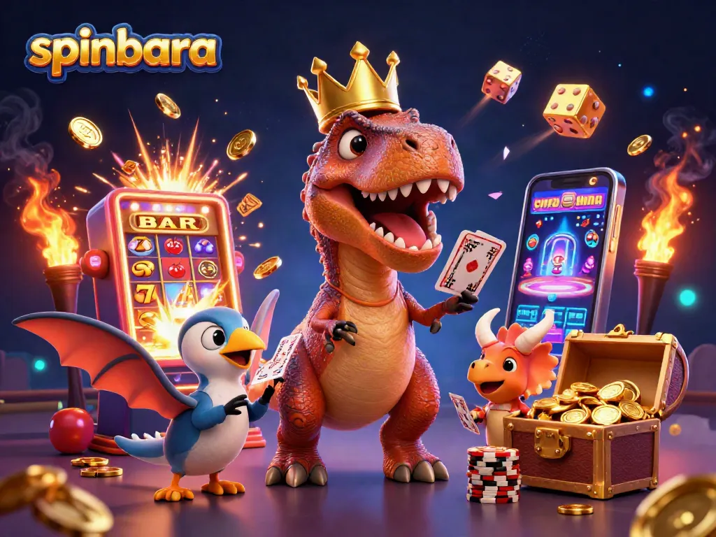 Experience the thrill of spinbara casino with a lively scene of characters engaging in fun betting activities.